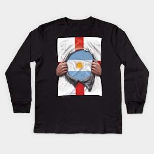 Argentina Flag English Flag Ripped Open - Gift for Argentinian From Argentina Kids Long Sleeve T-Shirt